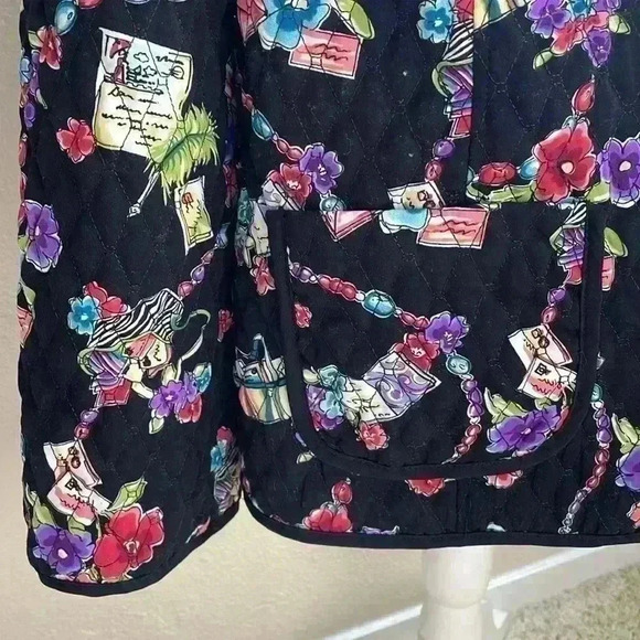 Vintage‎ Quilted Black Jacket Coat Women’s 2X Multicolor Pockets - Picture 5 of 10